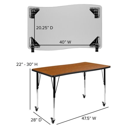 Flash Furniture Mobile 76" Oval Wave Oak Table Set-18" Chairs XU-GRP-18CH-A3048CON-48-OAK-T-A-CAS-GG